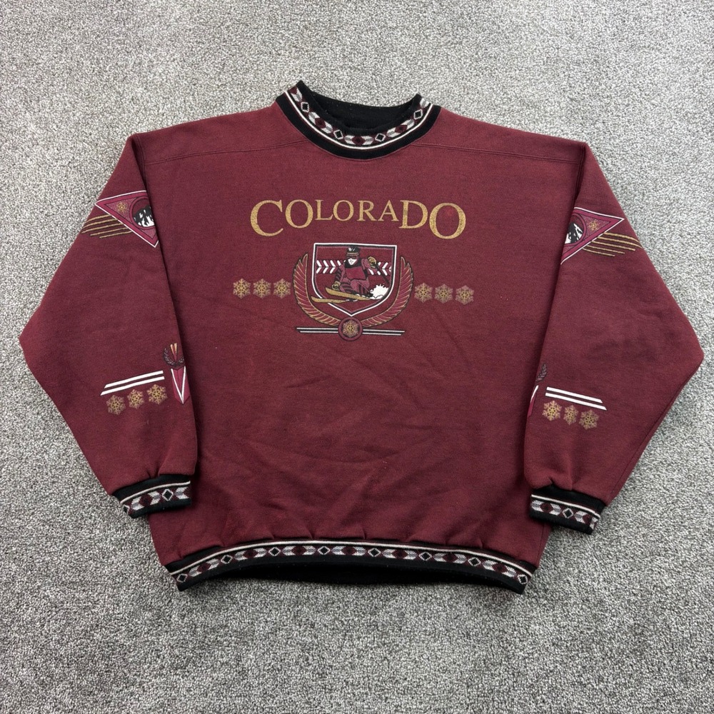 Vintage Colorado Ski Sweatshirt Mens XL Maroon Cotton Blend Colorado Snowboard